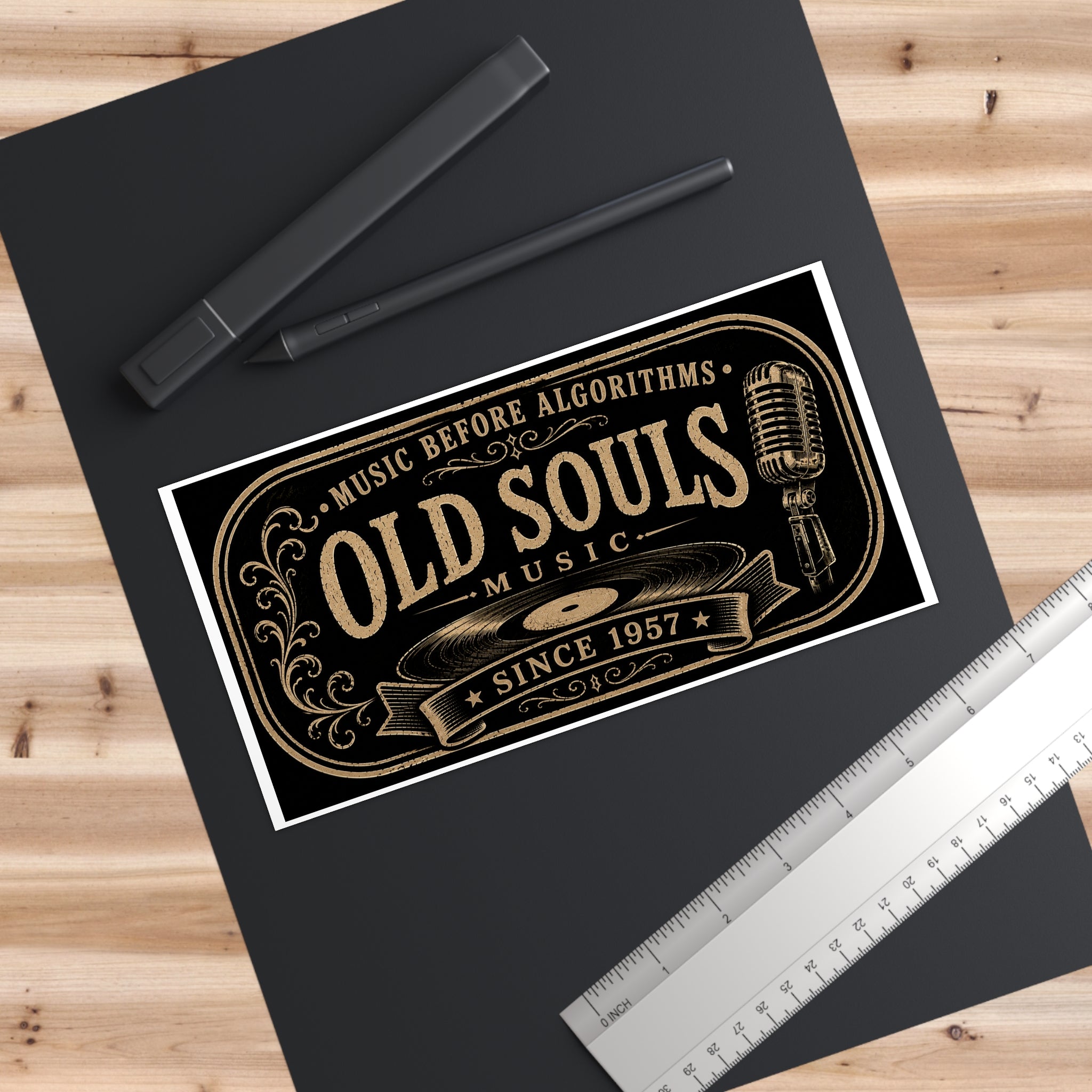 Old Souls Music Guitar Case Sticker — “Music Before Algorithms” Vintage Microphone Design