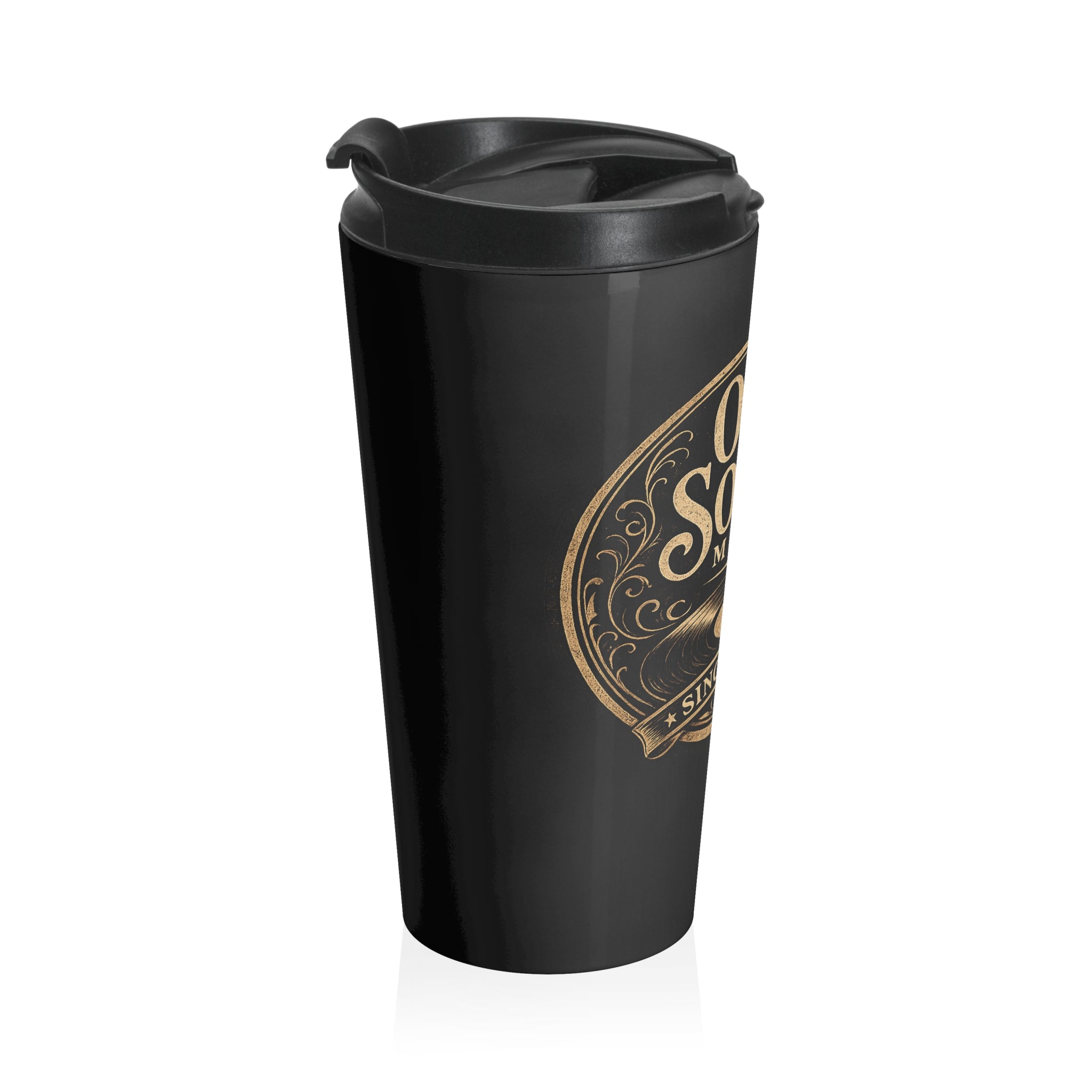 Old Souls Music Stainless Steel Travel Mug — Vintage Microphone & Vinyl Design (Since 1957)