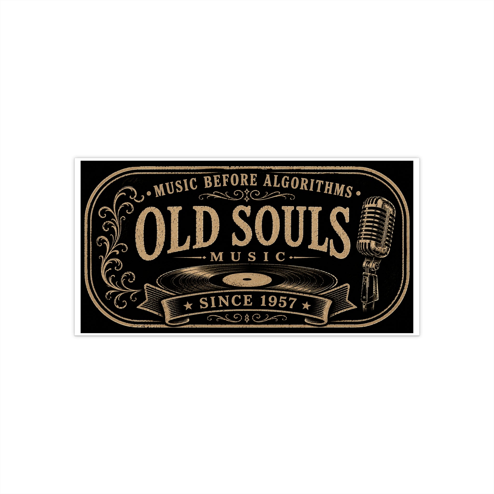 Old Souls Music Guitar Case Sticker — “Music Before Algorithms” Vintage Microphone Design