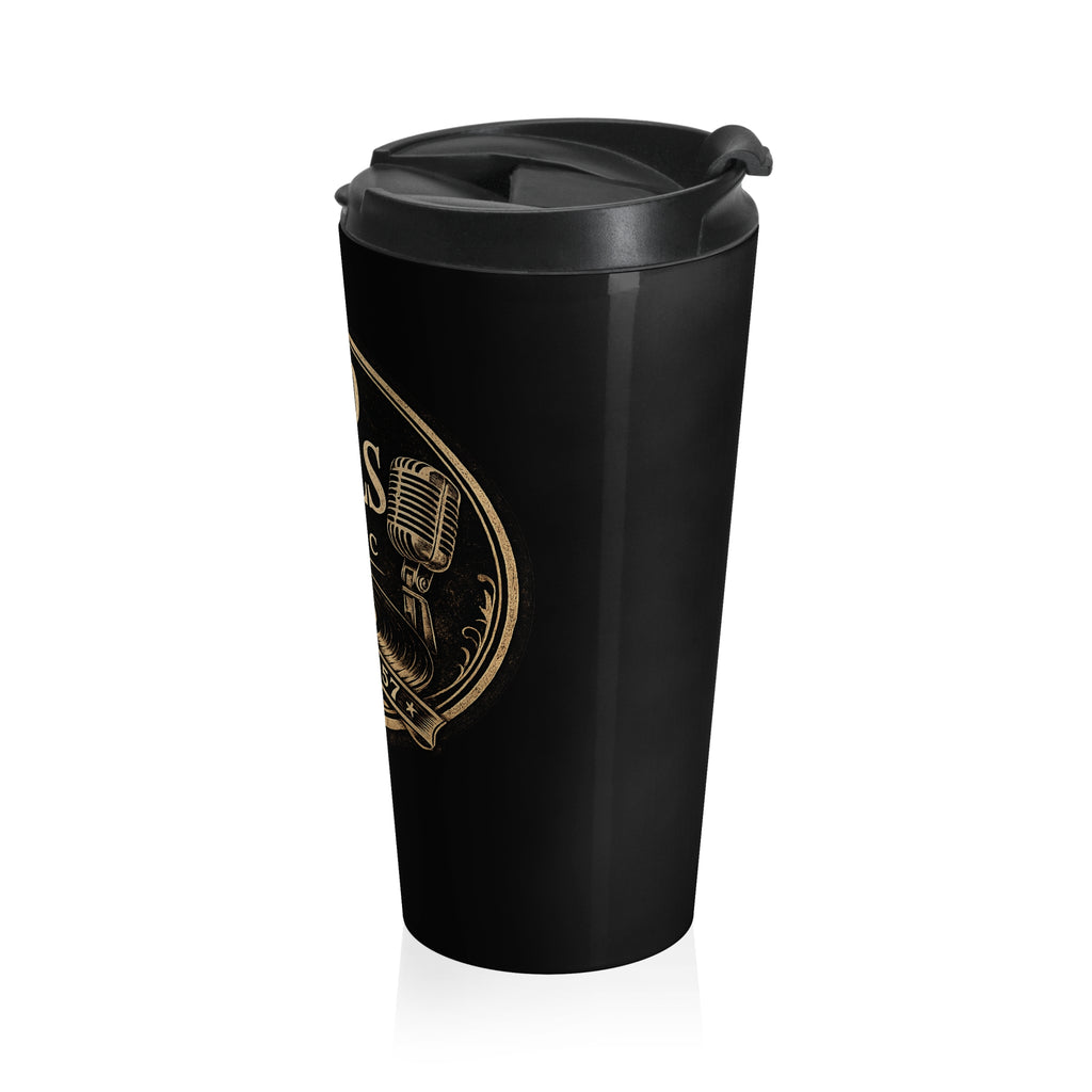 Old Souls Music Stainless Steel Travel Mug — Vintage Microphone & Vinyl Design (Since 1957)